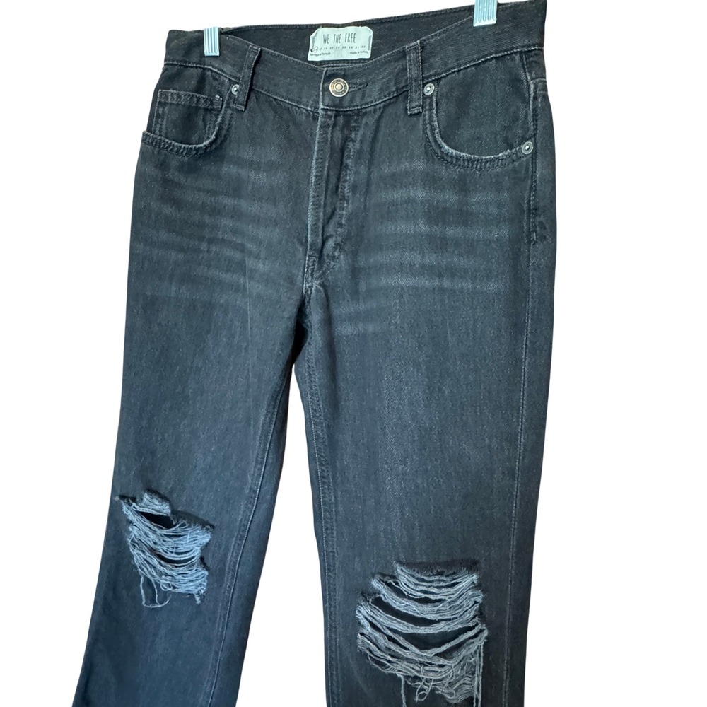 We The Free Jeans Maggie Mid Rise Straight Black 24 Distressed Frayed Button Fly - Picture 3 of 12